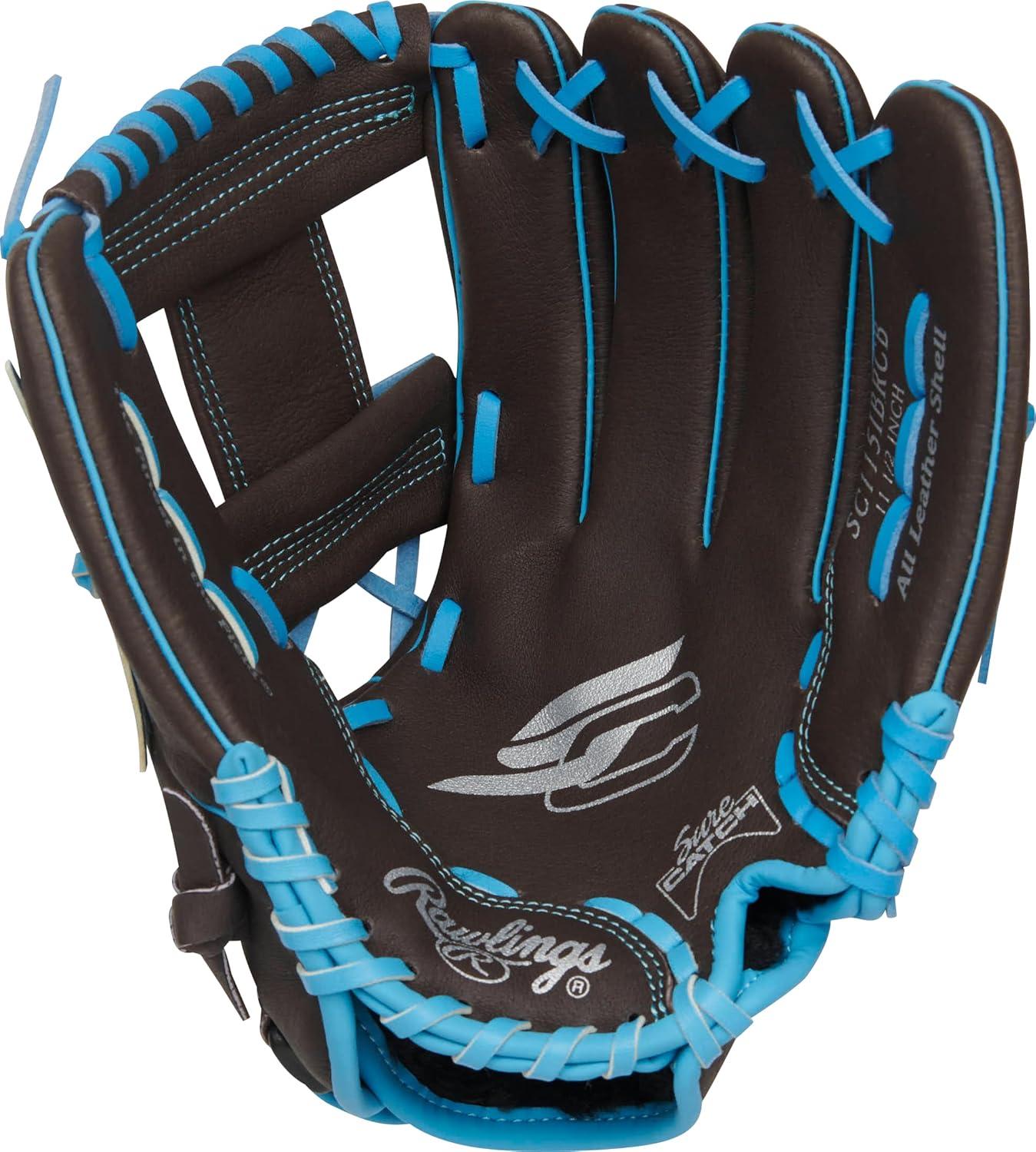 imageRawlings Sure Catch Baseball amp Softball Glove TBall Youth amp Adult Rec Models Multiple Sizes amp StylesMocha Electric Blue