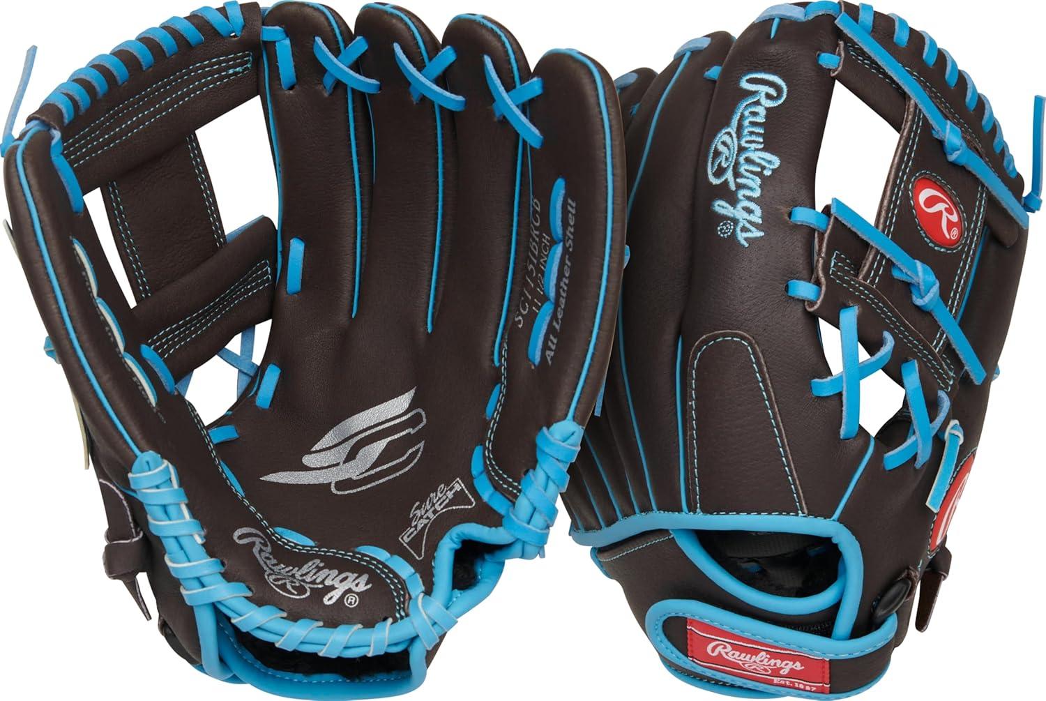 imageRawlings Sure Catch Baseball amp Softball Glove TBall Youth amp Adult Rec Models Multiple Sizes amp StylesMocha Electric Blue