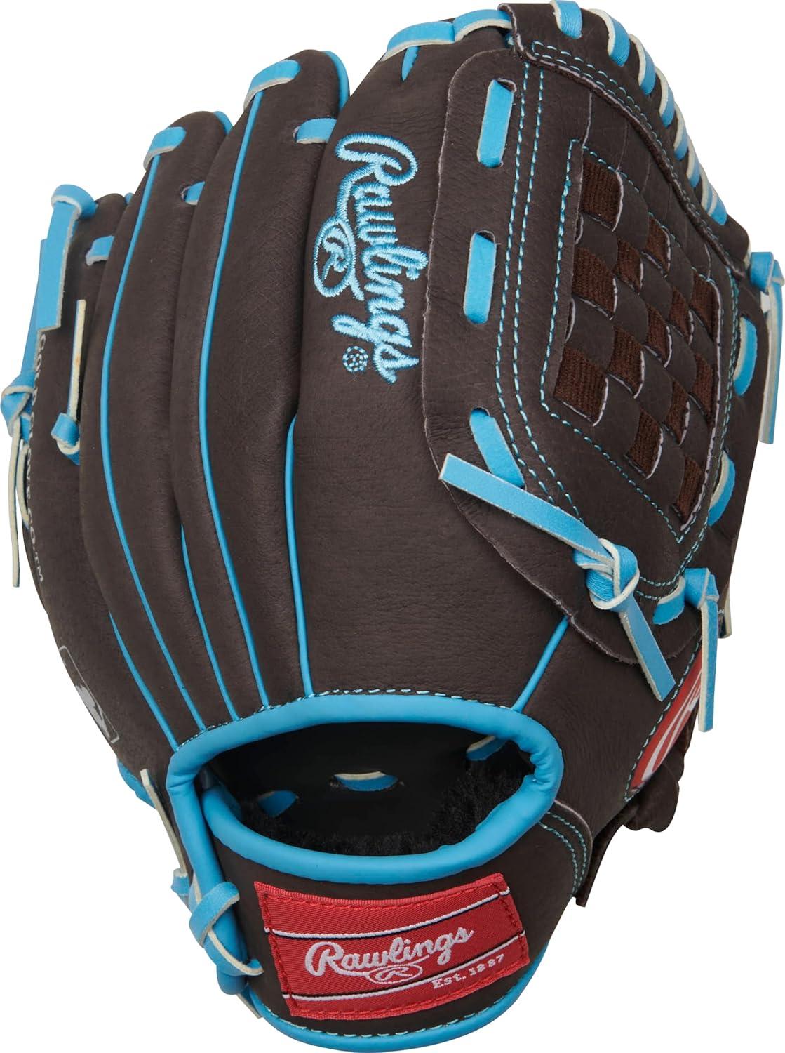 imageRawlings Sure Catch Baseball amp Softball Glove TBall Youth amp Adult Rec Models Multiple Sizes amp StylesMocha Electric Blue