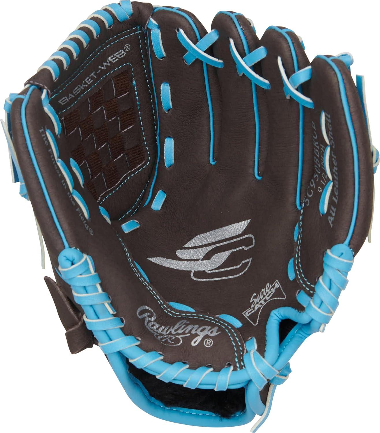 imageRawlings Sure Catch Baseball amp Softball Glove TBall Youth amp Adult Rec Models Multiple Sizes amp StylesMocha Electric Blue