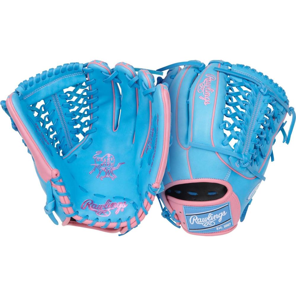 imageRawlings  Heart of The Hide Baseball Glove  Traditional Breakin  Sizes 1125  1275  Multiple StylesColumbia Blue  Pink  Modified TrapEze Web