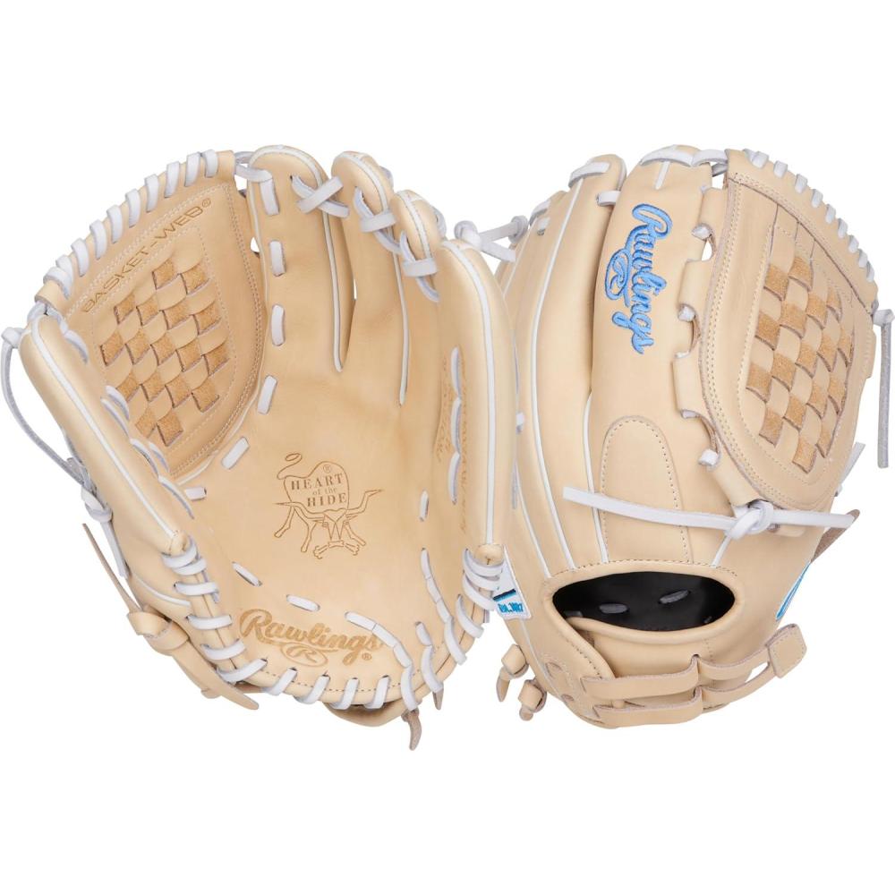 imageRawlings  Heart of The Hide Fastpitch Softball Glove  Sizes 1175  1275  Multiple StylesCamel  Columbia Blue  White  Basket Web