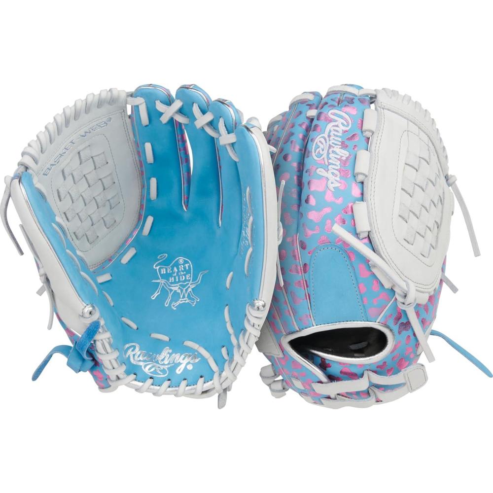 imageRawlings  Heart of The Hide Fastpitch Softball Glove  Sizes 1175  1275  Multiple StylesColumbia Blue  White  Pink  Basket Web
