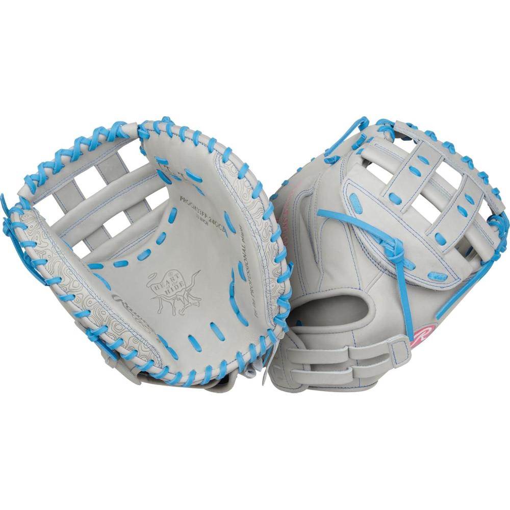 imageRawlings  Heart of The Hide Fastpitch Softball Glove  Sizes 1175  1275  Multiple StylesGrey  Columbia Blue  Modified H Web