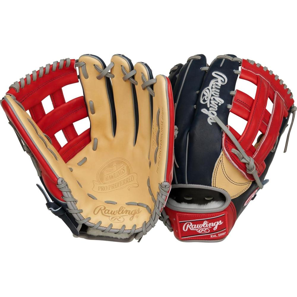 imageRawlings  PRO Preferred Baseball Glove  Sizes 115  1275  Multiple StylesAcuna Jr  Navy  Red  Camel  Pro H Web