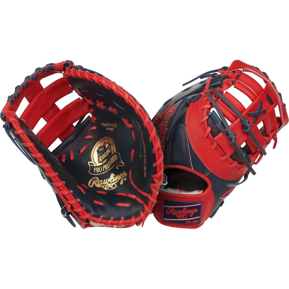 imageRawlings  PRO Preferred Baseball Glove  Sizes 115  1275  Multiple StylesGuerrero Jr  Navy  Scarlet  Single Post Double Bar Web