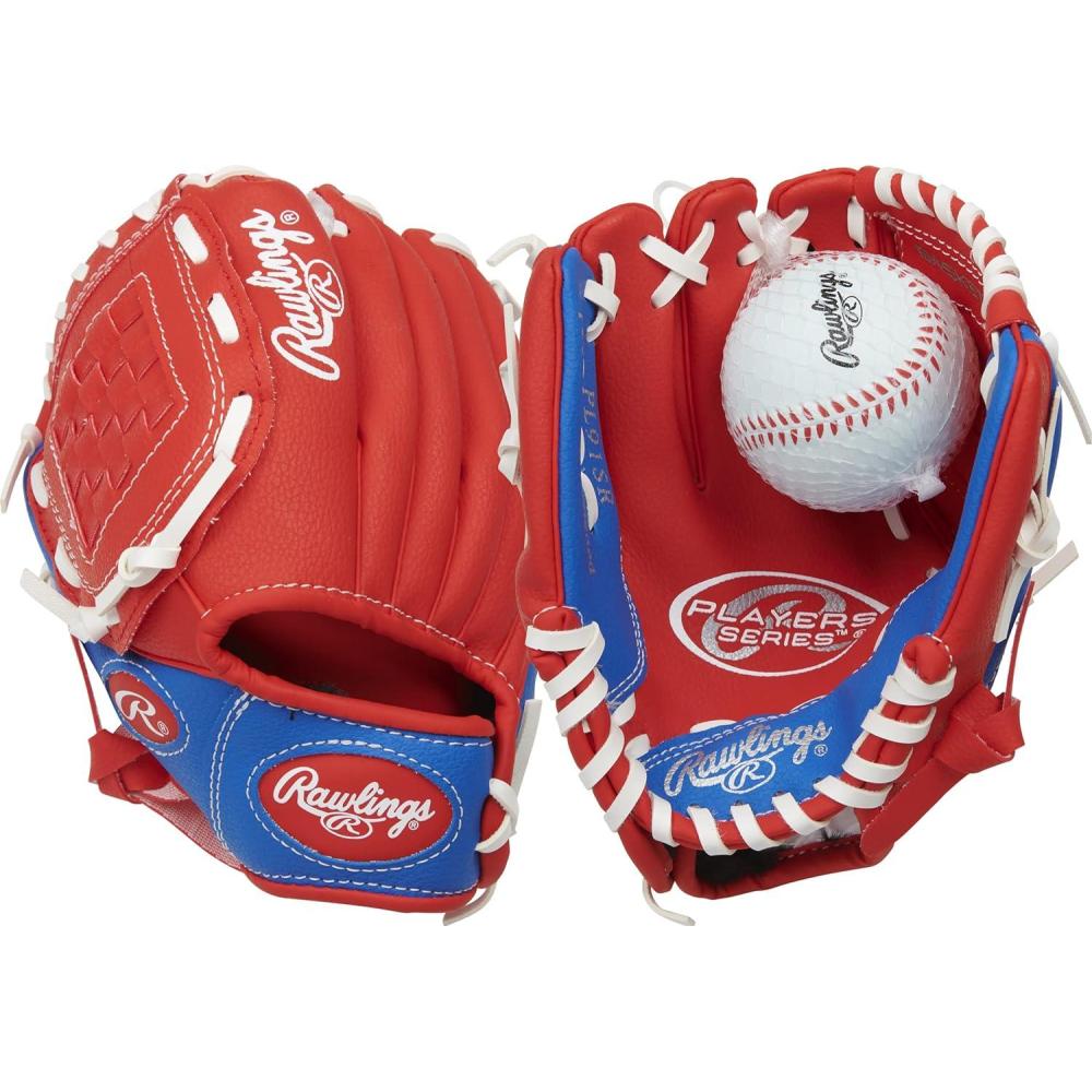 imageRawlings  Players Series TBall amp Youth Baseball Glove  Sizes 9  115  Multiple StylesRed  Blue with Ball