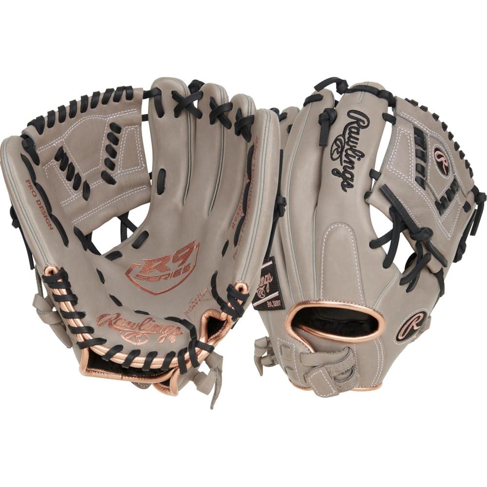 imageRawlings  R9 Fastpitch Softball Glove  Sizes 115  13  Multiple StylesContour Youth Fit  Laced 1 PC Web  Grey