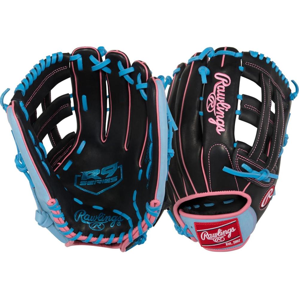 imageRawlings  R9 Series Baseball Glove  Sizes 115  1275  Multiple StylesBlack  Columbia Blue  Pink  Pro H Web