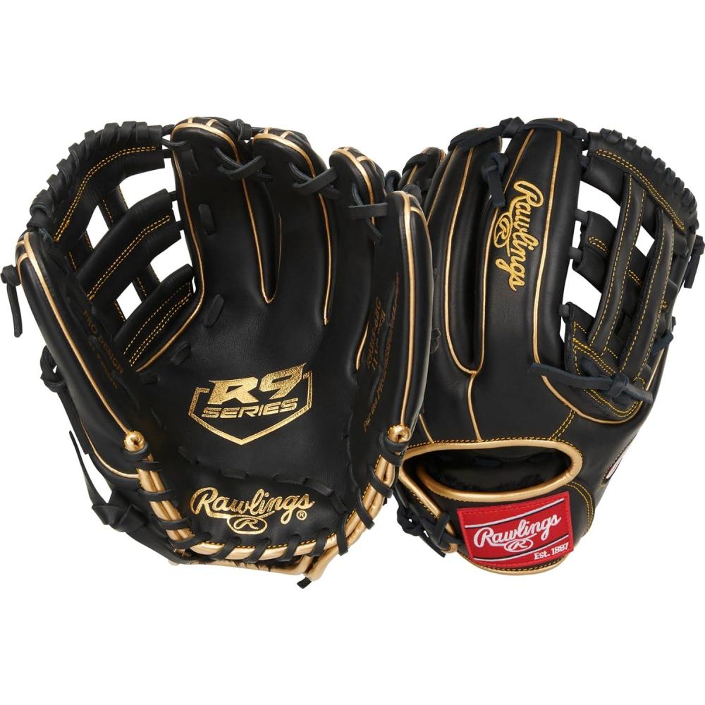imageRawlings  R9 Series Baseball Glove  Sizes 115  1275  Multiple StylesHWeb  Black  Gold