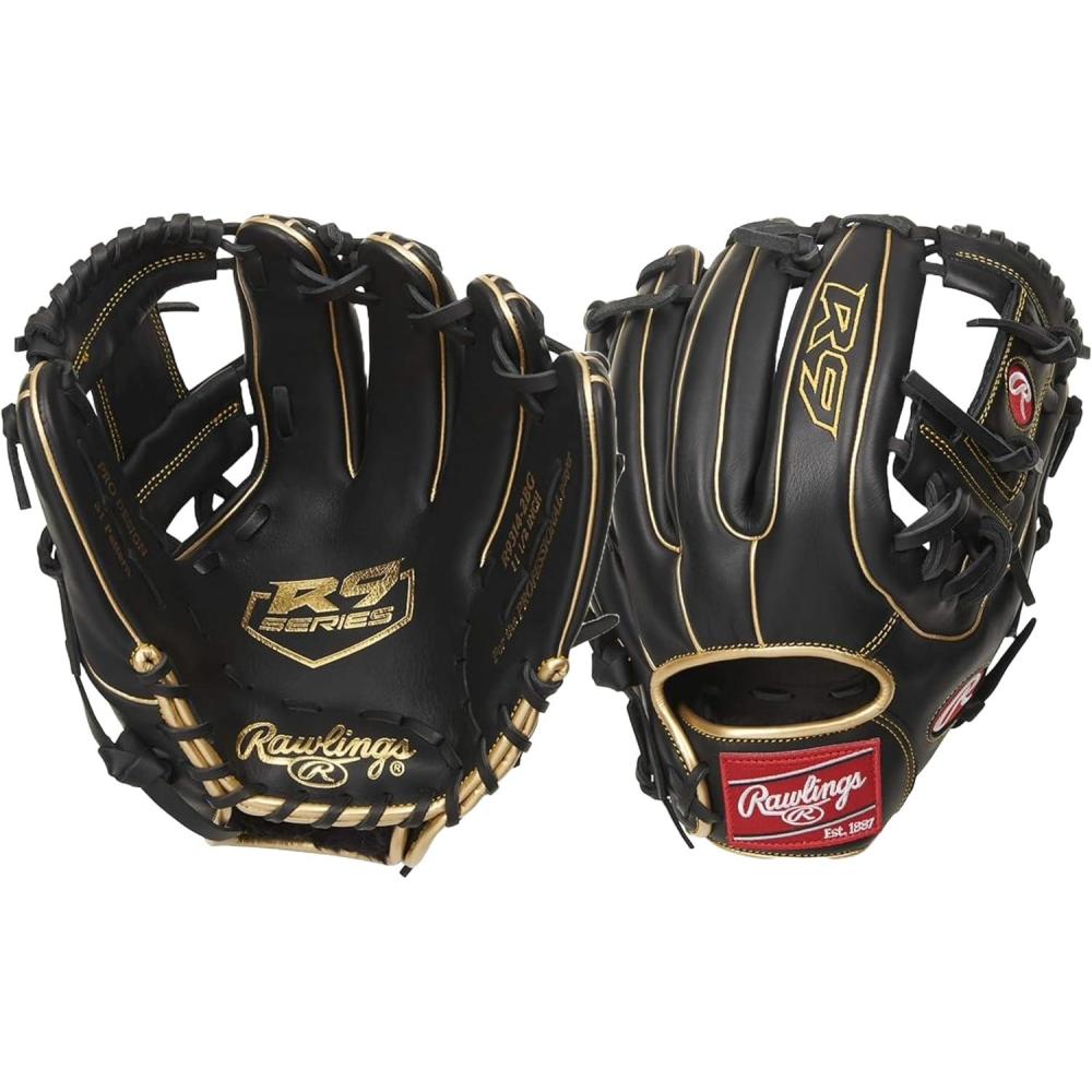 imageRawlings  R9 Series Baseball Glove  Sizes 115  1275  Multiple StylesIWeb Black  Gold
