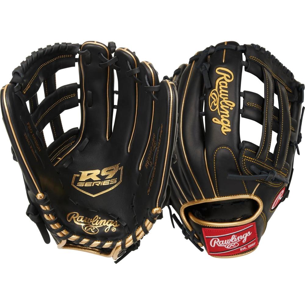 imageRawlings  R9 Series Baseball Glove  Sizes 115  1275  Multiple StylesPro HWeb  Black  Gold