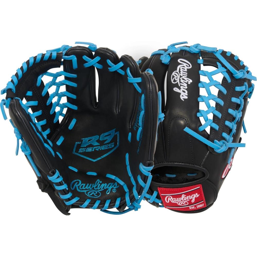 imageRawlings  R9 Youth Contour FIT Baseball Glove  Sizes 11  12  Multiple StylesBlack  Columbia Blue  Modified TrapEze Web