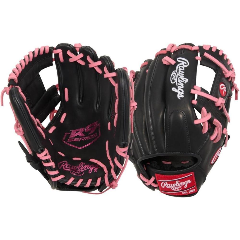 imageRawlings  R9 Youth Contour FIT Baseball Glove  Sizes 11  12  Multiple StylesBlack  Pink  Pro I Web