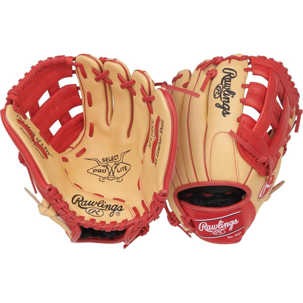 imageRawlings  Select PRO LITE Youth Baseball Glove  Pro Player Models  Sizes 105  1225  Multiple StylesCorbin Carrol  Pro H Web  Camel  Scarlet