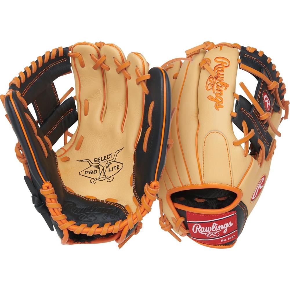 imageRawlings  Select PRO LITE Youth Baseball Glove  Pro Player Models  Sizes 105  1225  Multiple StylesJackson Holiday  Pro I Web  Camel  Black  ORANGE
