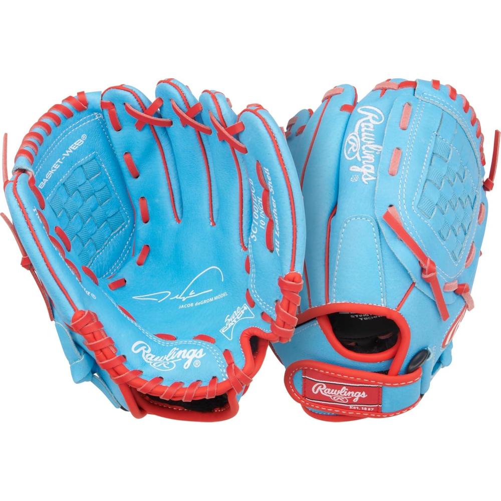 imageRawlings  Sure Catch Baseball amp Softball Glove  TBall Youth amp Adult Rec Models  Multiple Sizes amp StylesJacob deGrom Model  Columbia Blue  Scarlet