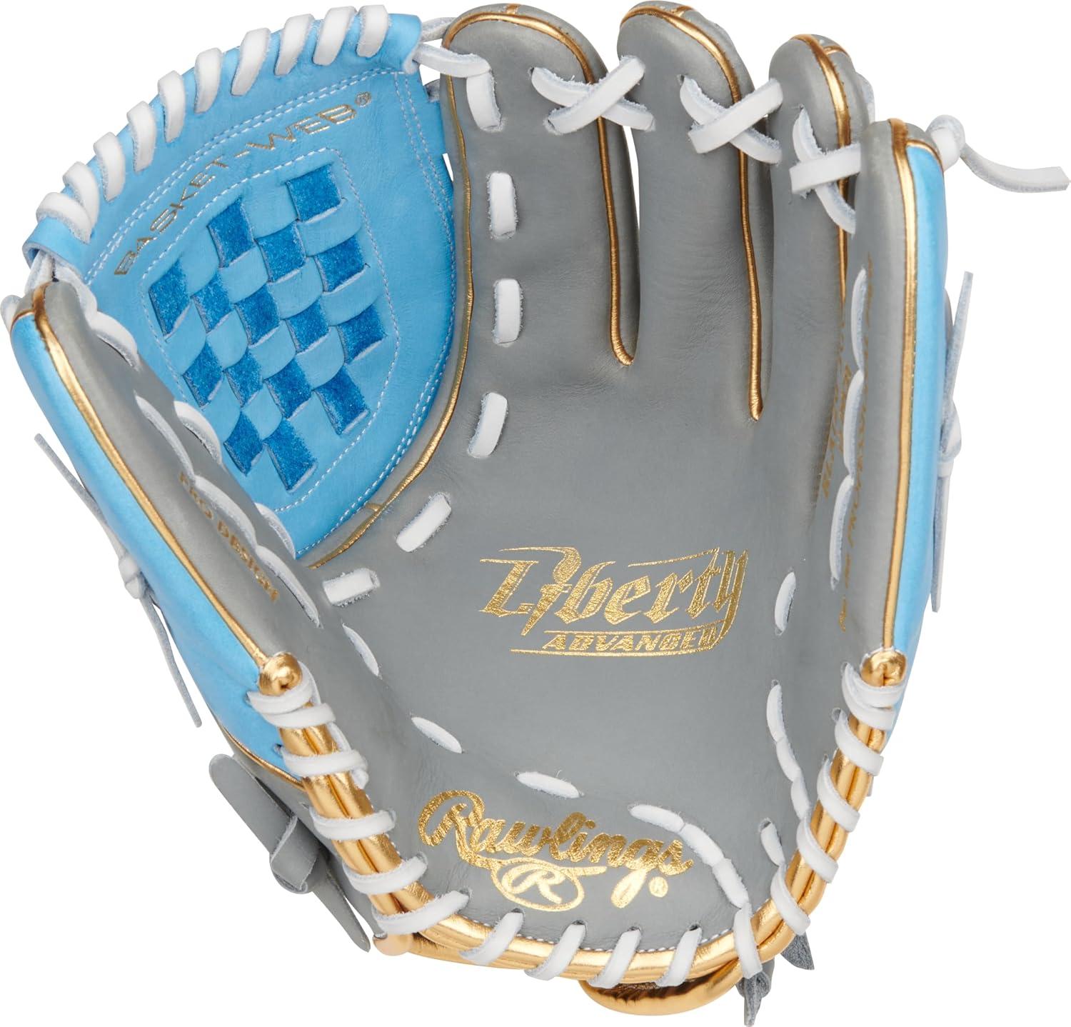 imageRawlings Liberty Advanced Color Series Fastpitch Softball Glove Sizes 1175 13 Multiple StylesGrey Columbia Blue Gold Basket Web