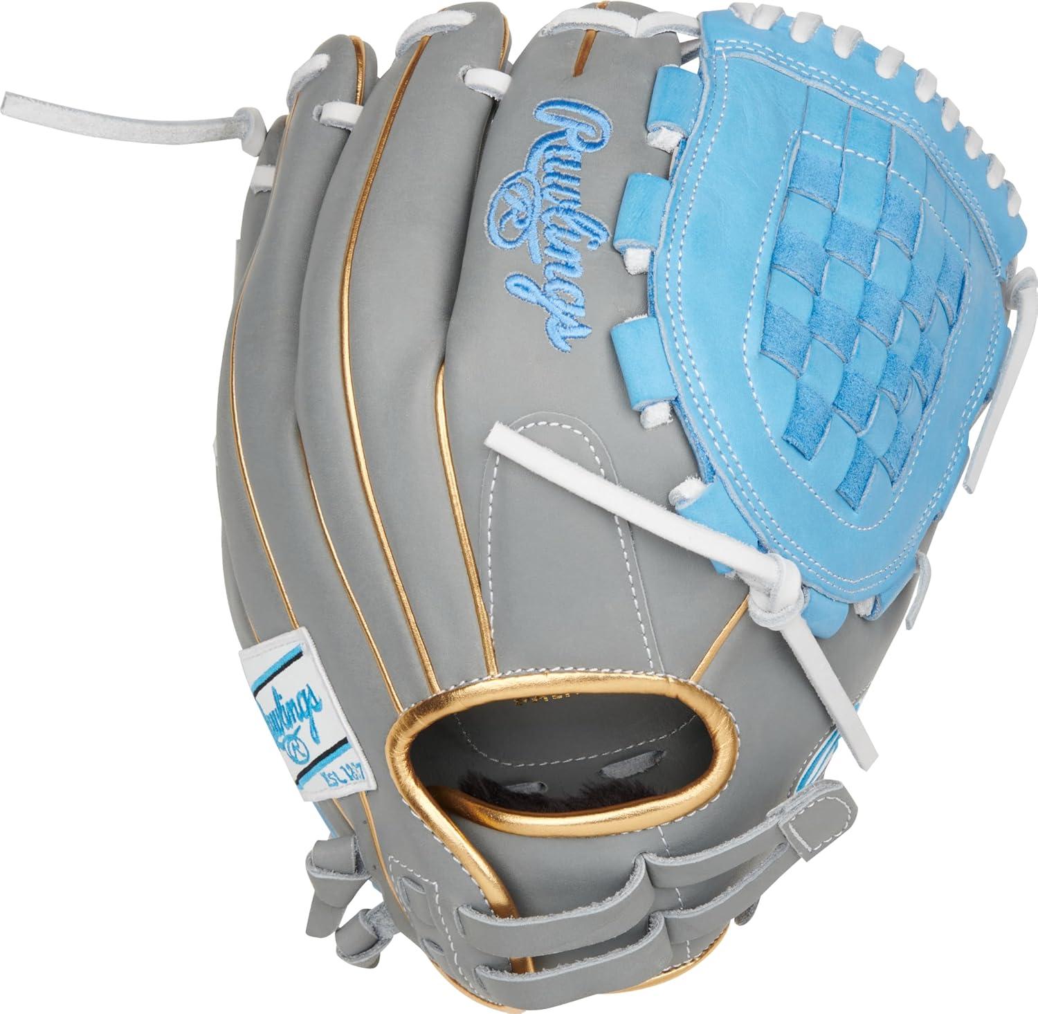 imageRawlings Liberty Advanced Color Series Fastpitch Softball Glove Sizes 1175 13 Multiple StylesGrey Columbia Blue Gold Basket Web