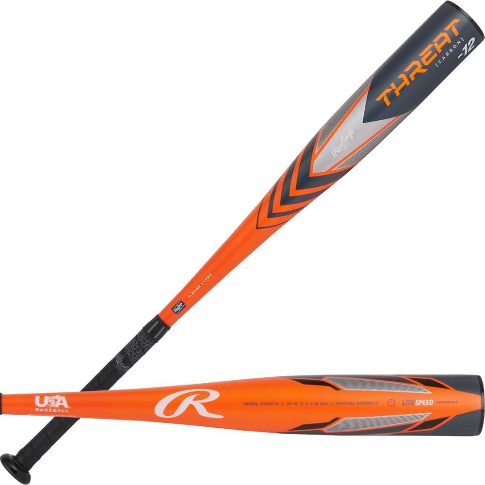 imageRawlings  Threat Baseball Bat  USA  12 Drop  2 58 Barrel  1 Pc CompositeOrange  Grey
