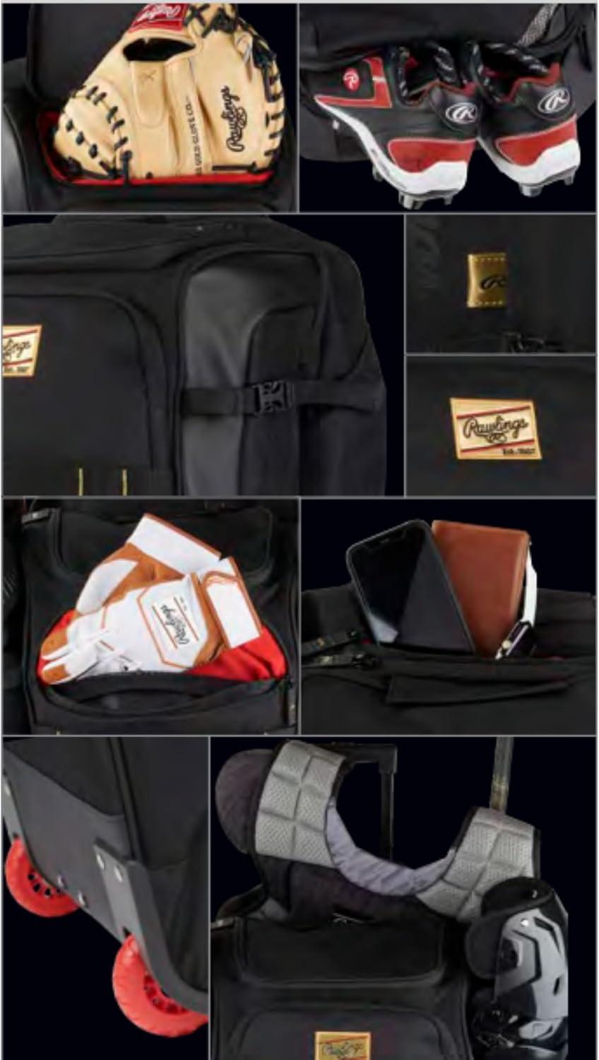 imageRawlings GOLD COLLECTION Wheeled Equipment Bag BaseballSoftball Multiple StylesBlack Camo