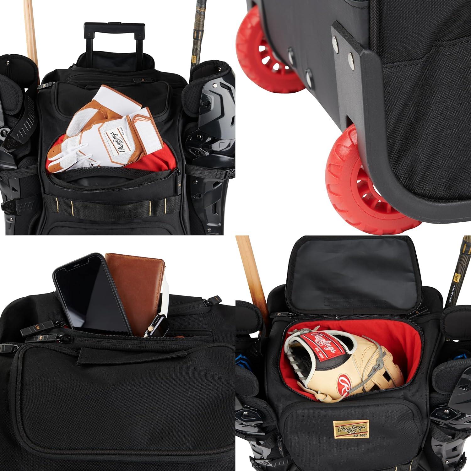 imageRawlings GOLD COLLECTION Wheeled Equipment Bag BaseballSoftball Multiple StylesBlack Camo