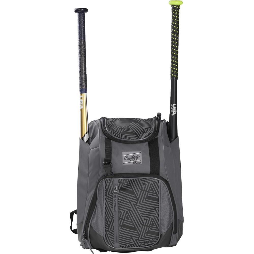imageRawlings CHAOS Backpack Bag Series TBall amp Youth Baseball amp Fastpitch Softball Multiple ColorsGraphite