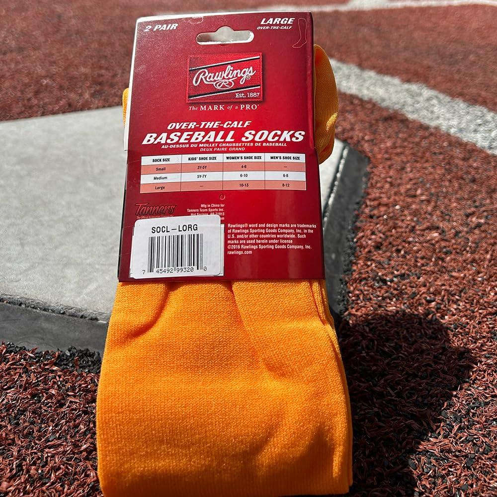 imageRawlings  2 Pair  Athletic Socks  BaseballSoftball  Multiple SizesColorsLight Orange