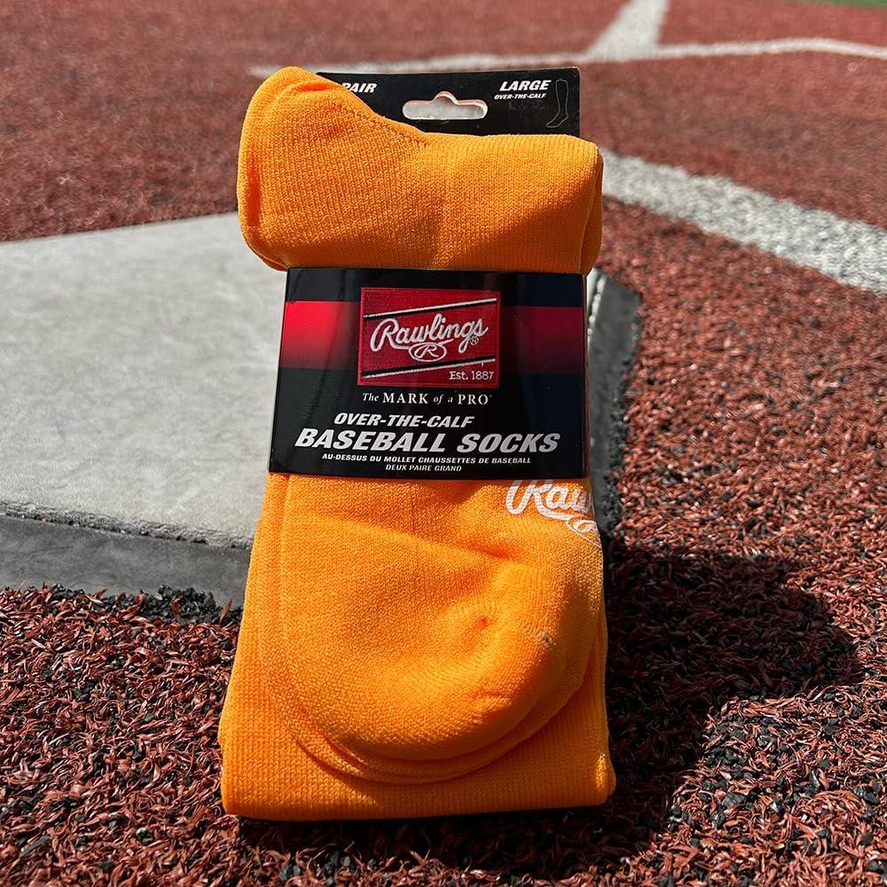 imageRawlings  2 Pair  Athletic Socks  BaseballSoftball  Multiple SizesColorsLight Orange
