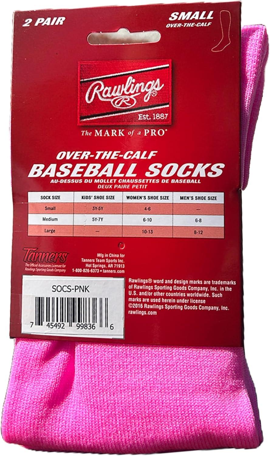 imageRawlings  2 Pair  Athletic Socks  BaseballSoftball  Multiple SizesColorsPink