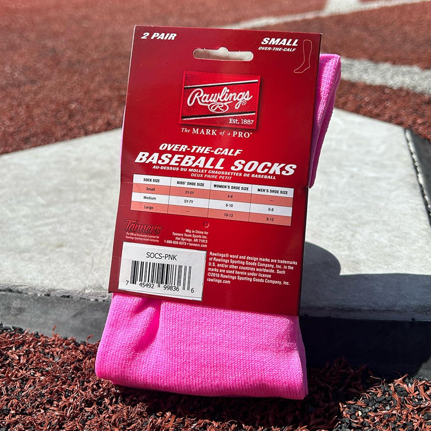 imageRawlings  2 Pair  Athletic Socks  BaseballSoftball  Multiple SizesColorsPink