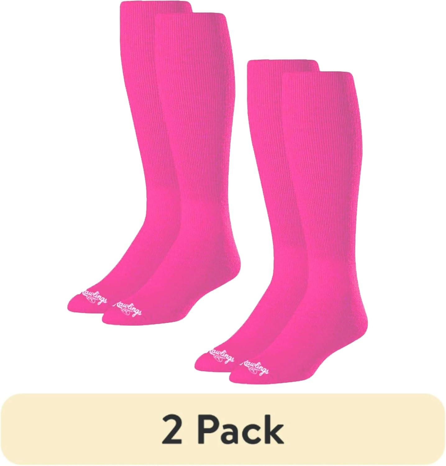 imageRawlings  2 Pair  Athletic Socks  BaseballSoftball  Multiple SizesColorsPink