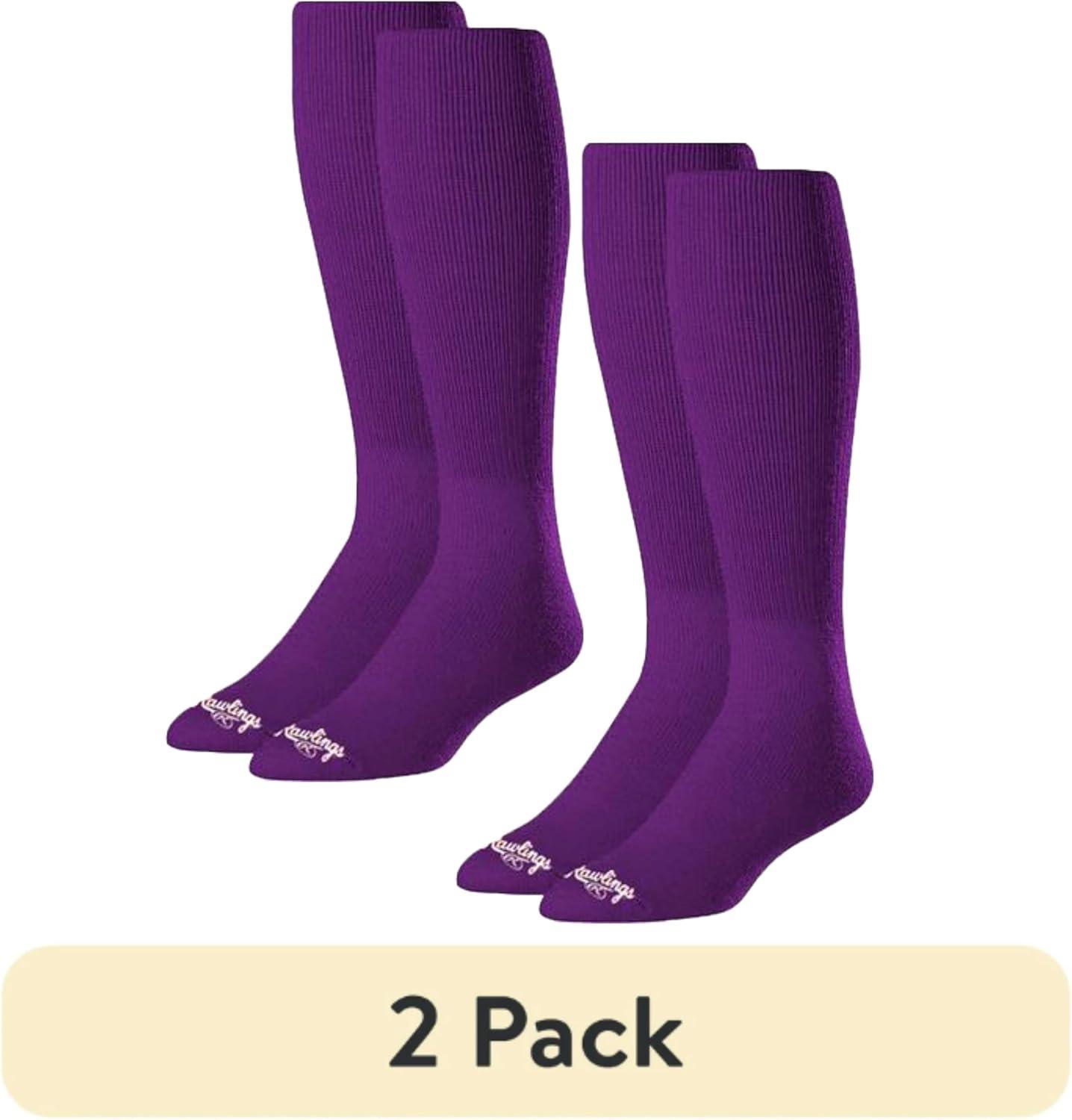 imageRawlings  2 Pair  Athletic Socks  BaseballSoftball  Multiple SizesColorsPurple