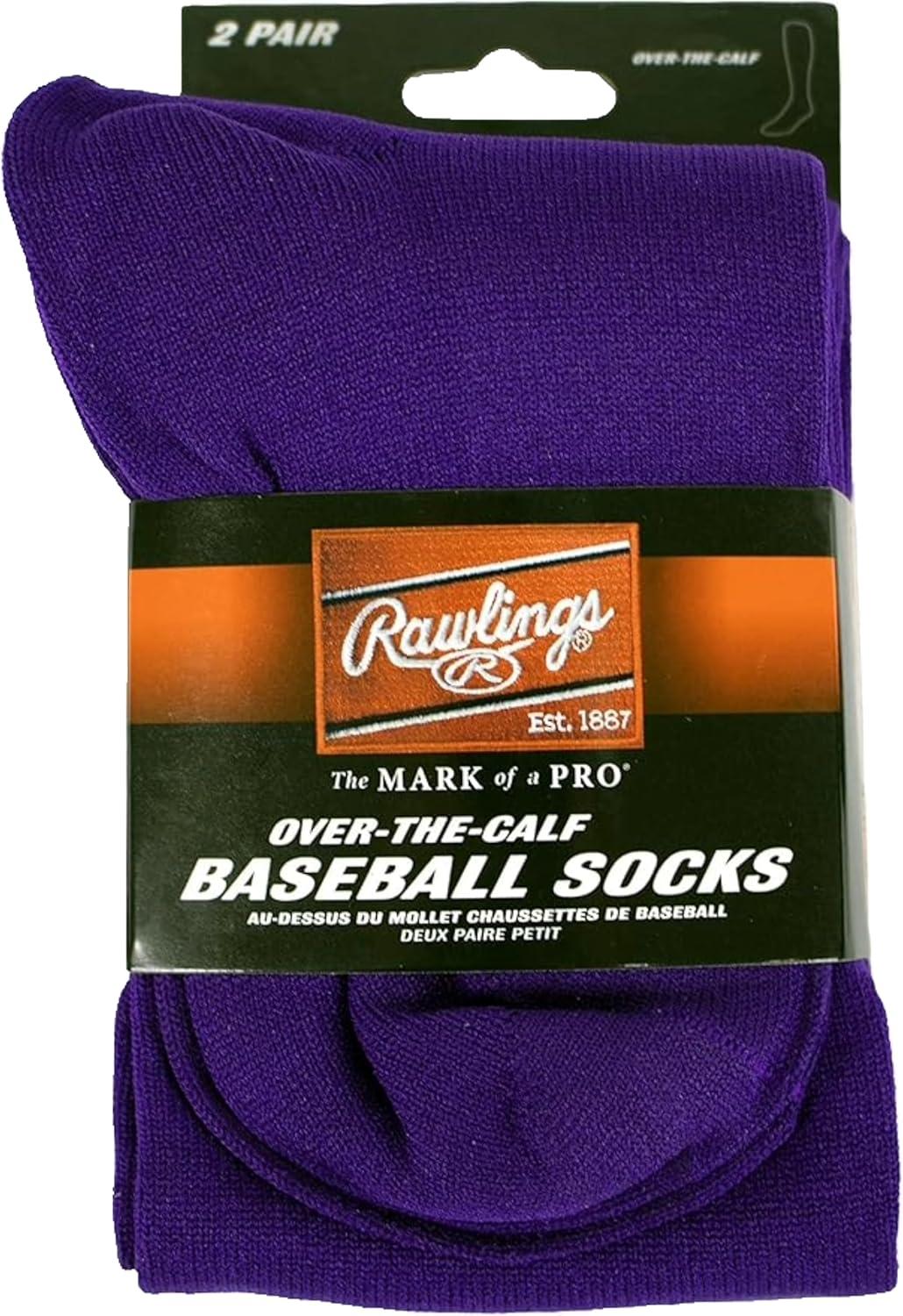 imageRawlings  2 Pair  Athletic Socks  BaseballSoftball  Multiple SizesColorsPurple