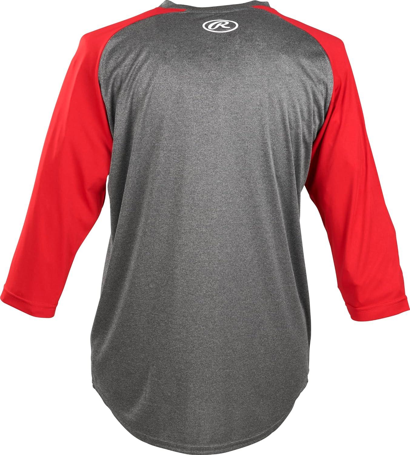 imageRawlings Baseball 34 Sleeve GamePractice Athletic Shirt Youth Sizes Multiple ColorsGraphiteScarlet