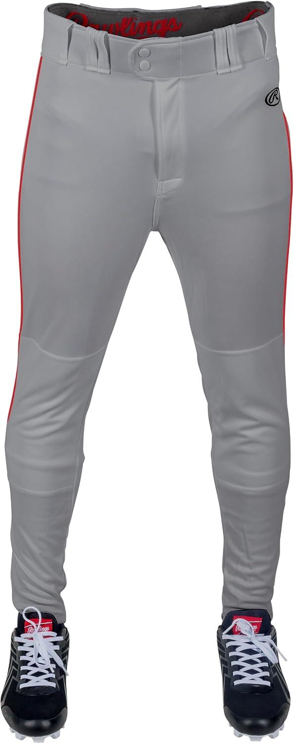 imageRawlings  Mens Launch Series Baseball Pants  Pro Taper Fit  Adult Sizes  Piped  Multiple ColorsGrey  Scarlet