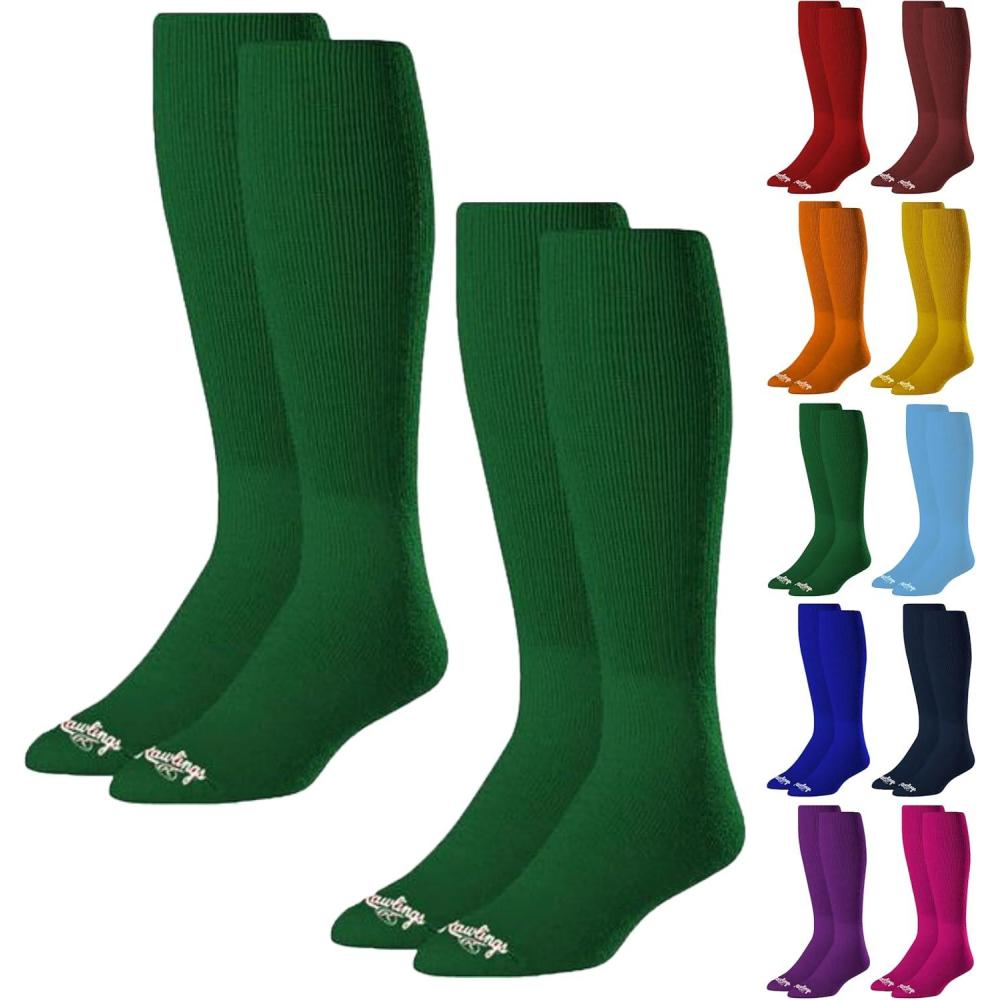 imageRawlings  2 Pair  Athletic Socks  BaseballSoftball  Multiple SizesColorsDark Green