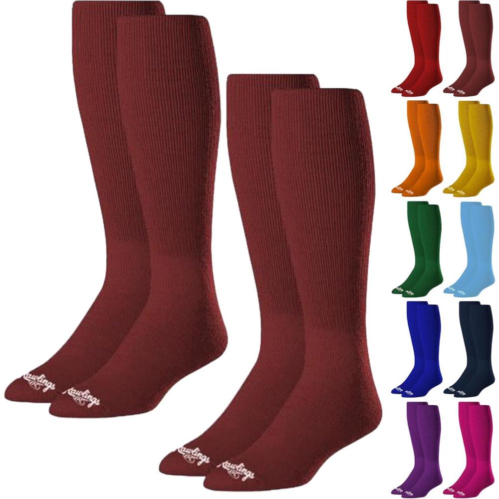 imageRawlings  2 Pair  Athletic Socks  BaseballSoftball  Multiple SizesColorsMaroon