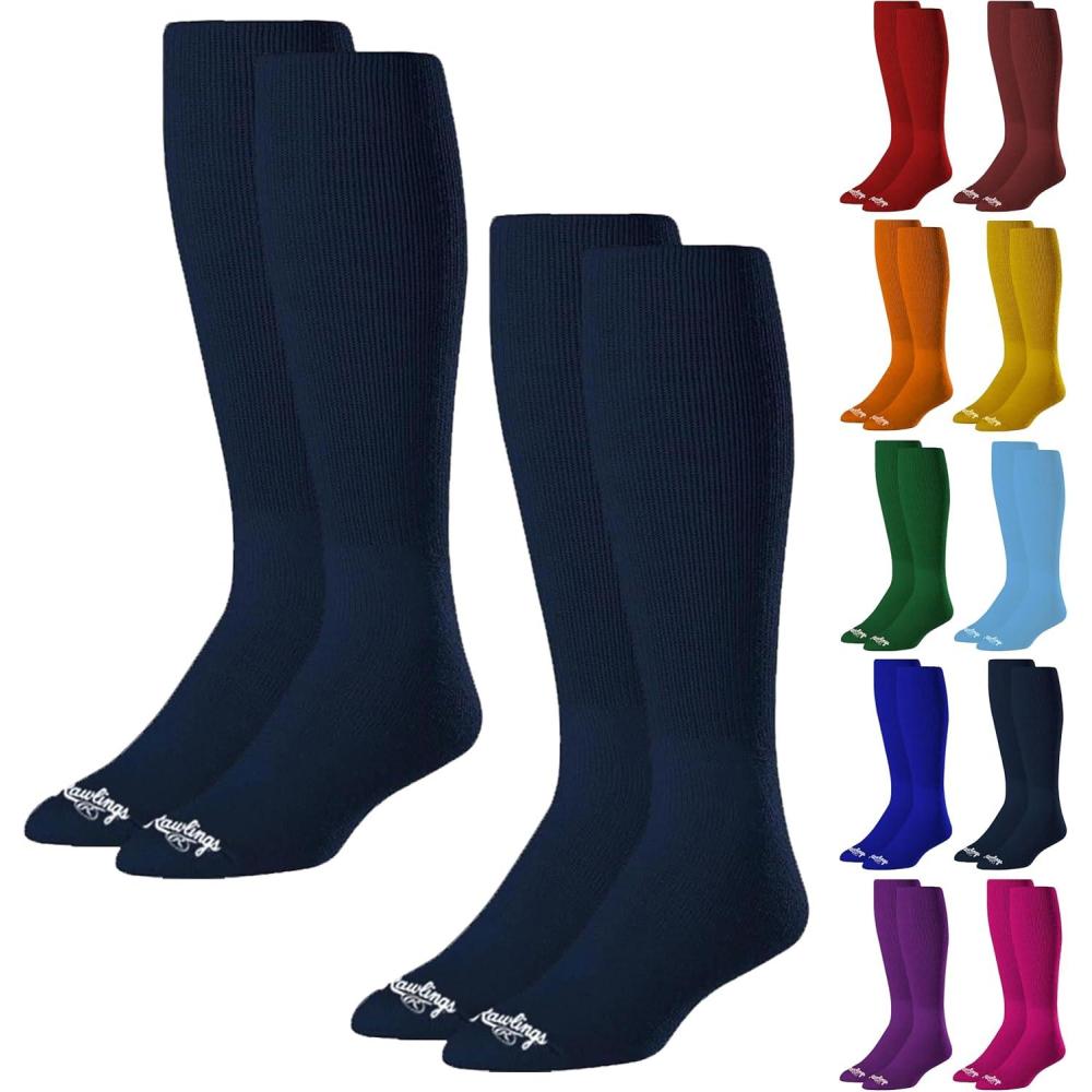 imageRawlings  2 Pair  Athletic Socks  BaseballSoftball  Multiple SizesColorsNavy