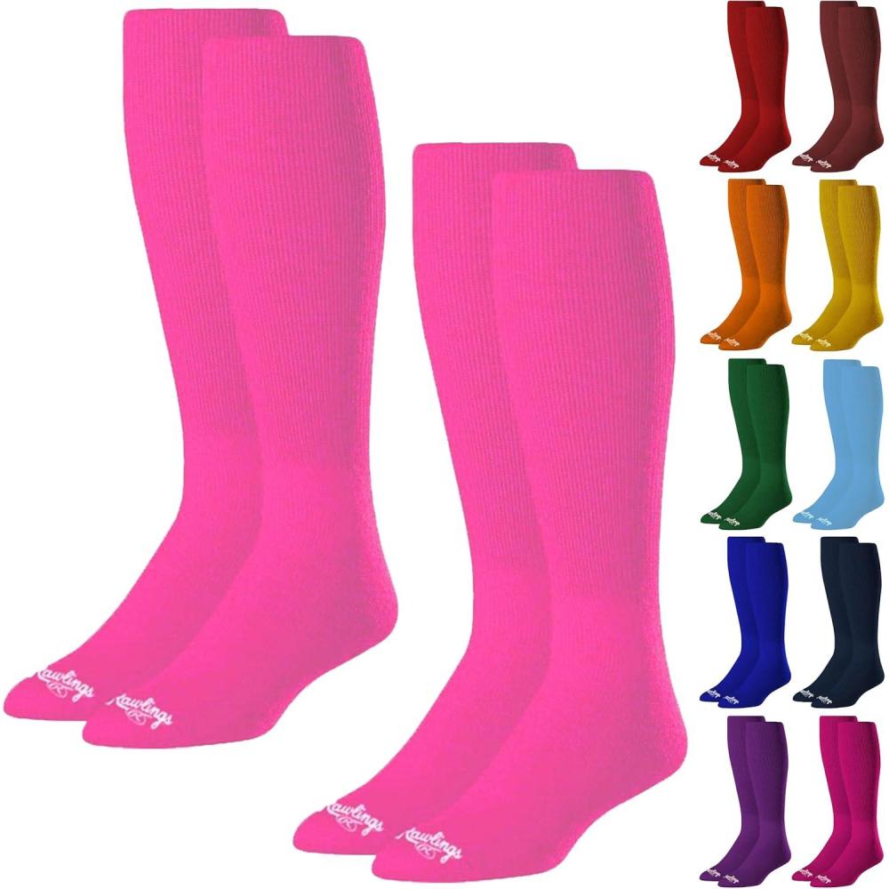 imageRawlings  2 Pair  Athletic Socks  BaseballSoftball  Multiple SizesColorsPink