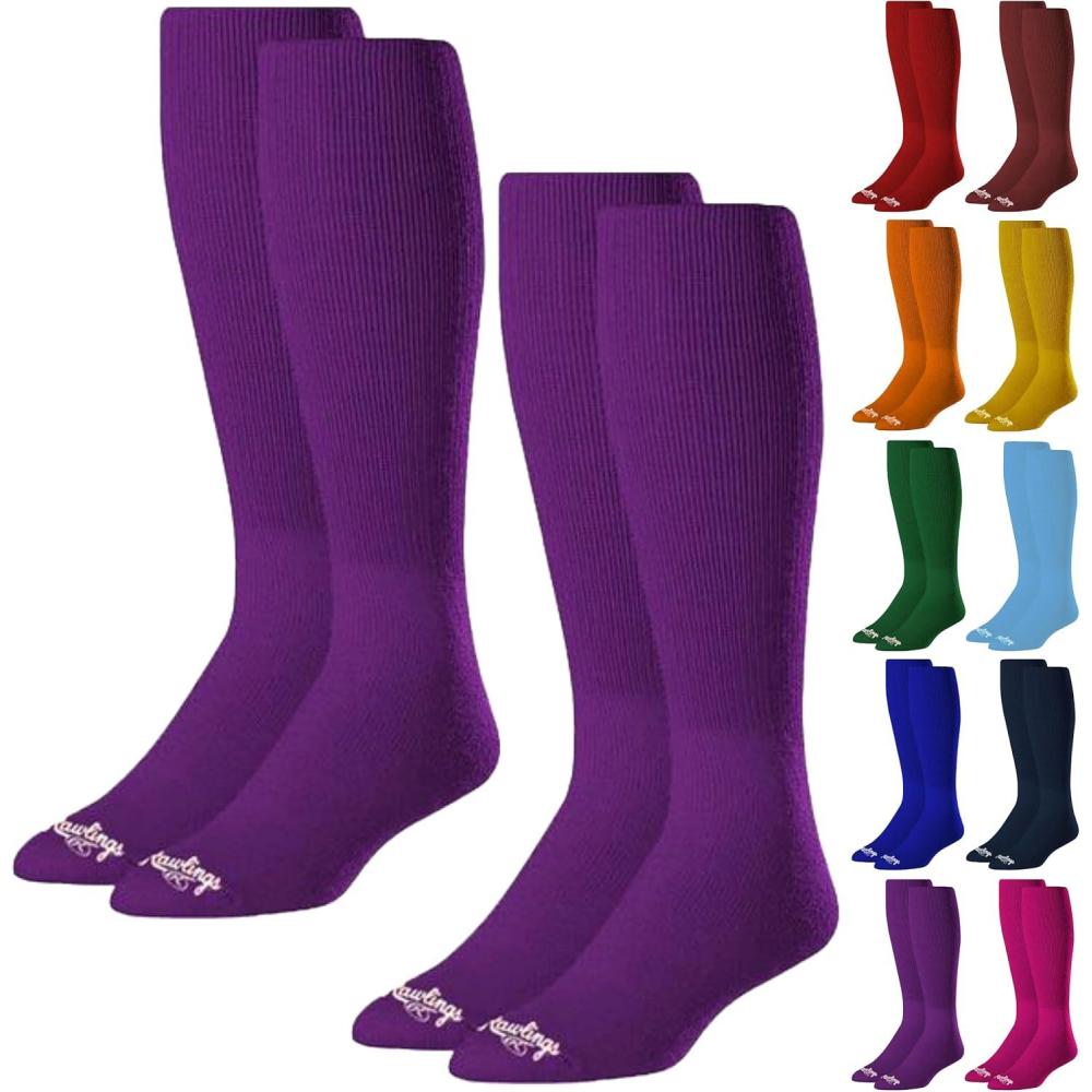 imageRawlings  2 Pair  Athletic Socks  BaseballSoftball  Multiple SizesColorsPurple