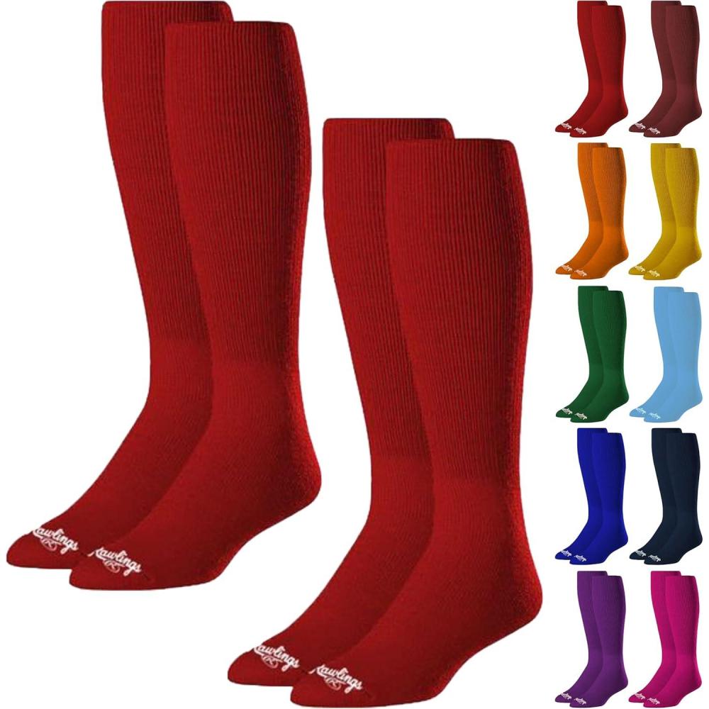 imageRawlings  2 Pair  Athletic Socks  BaseballSoftball  Multiple SizesColorsScarlet