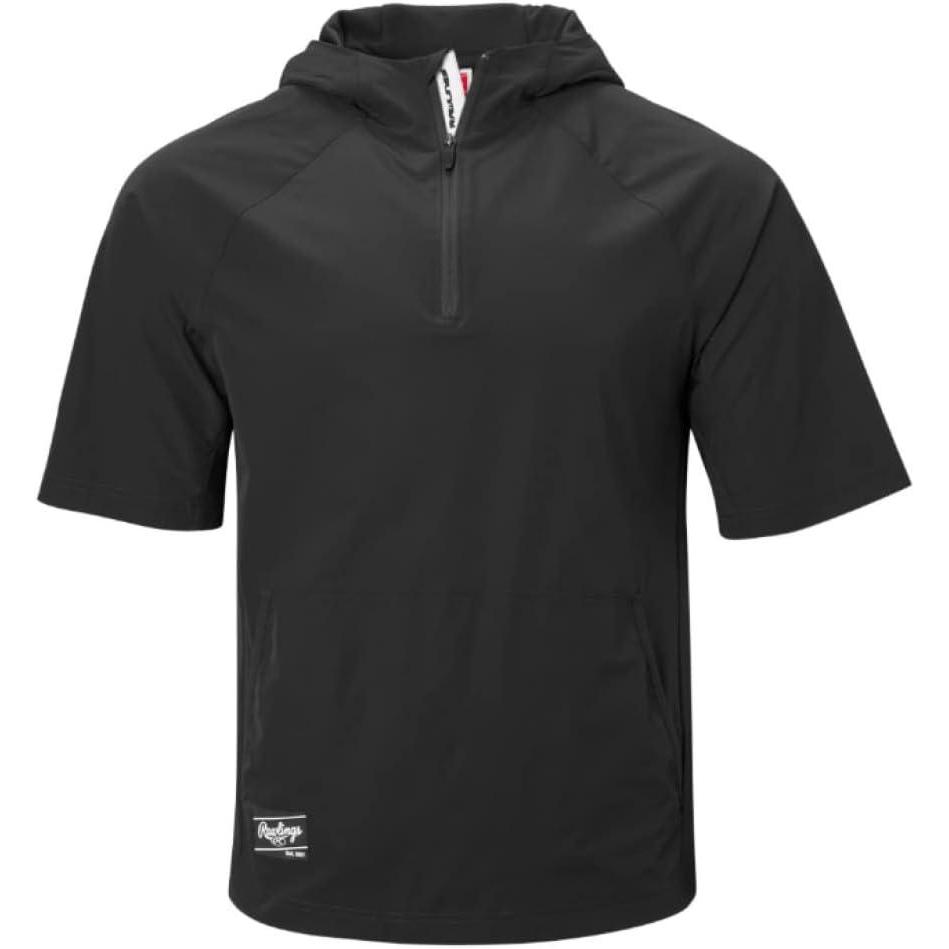 imageRawlings Mens Colorsync Short Sleeve Hooded Cage Jacket Athletic Training Apparel Adult Sizes Multiple ColorsBlack