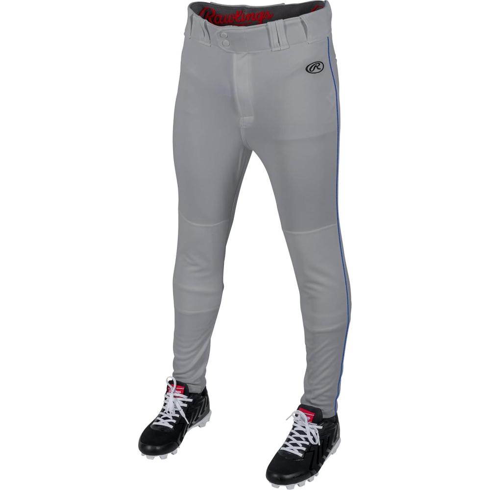imageRawlings  Mens Launch Series Baseball Pants  Pro Taper Fit  Adult Sizes  Piped  Multiple ColorsGrey  Royal