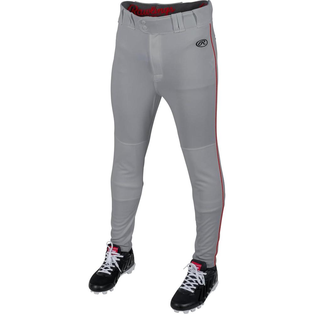 imageRawlings  Mens Launch Series Baseball Pants  Pro Taper Fit  Adult Sizes  Piped  Multiple ColorsGrey  Scarlet
