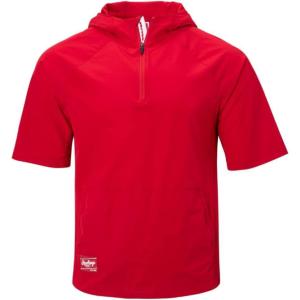 Rawlings | Men’s Colorsync Short Sleeve Hooded Cage Jacket | Athletic Training Apparel | Adult Sizes | Multiple Colors(Red)