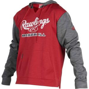 Rawlings Adult 2-Tone Long-Sleeve Fleece “Rawlings Baseball” Performance Hoodie(Scarlet Red/Grey)