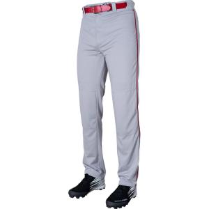 Rawlings Semi-Relaxed Full Length Baseball Pant | Solid & Piped Options | Youth Sizes | Multiple Colors(Grey / Red)