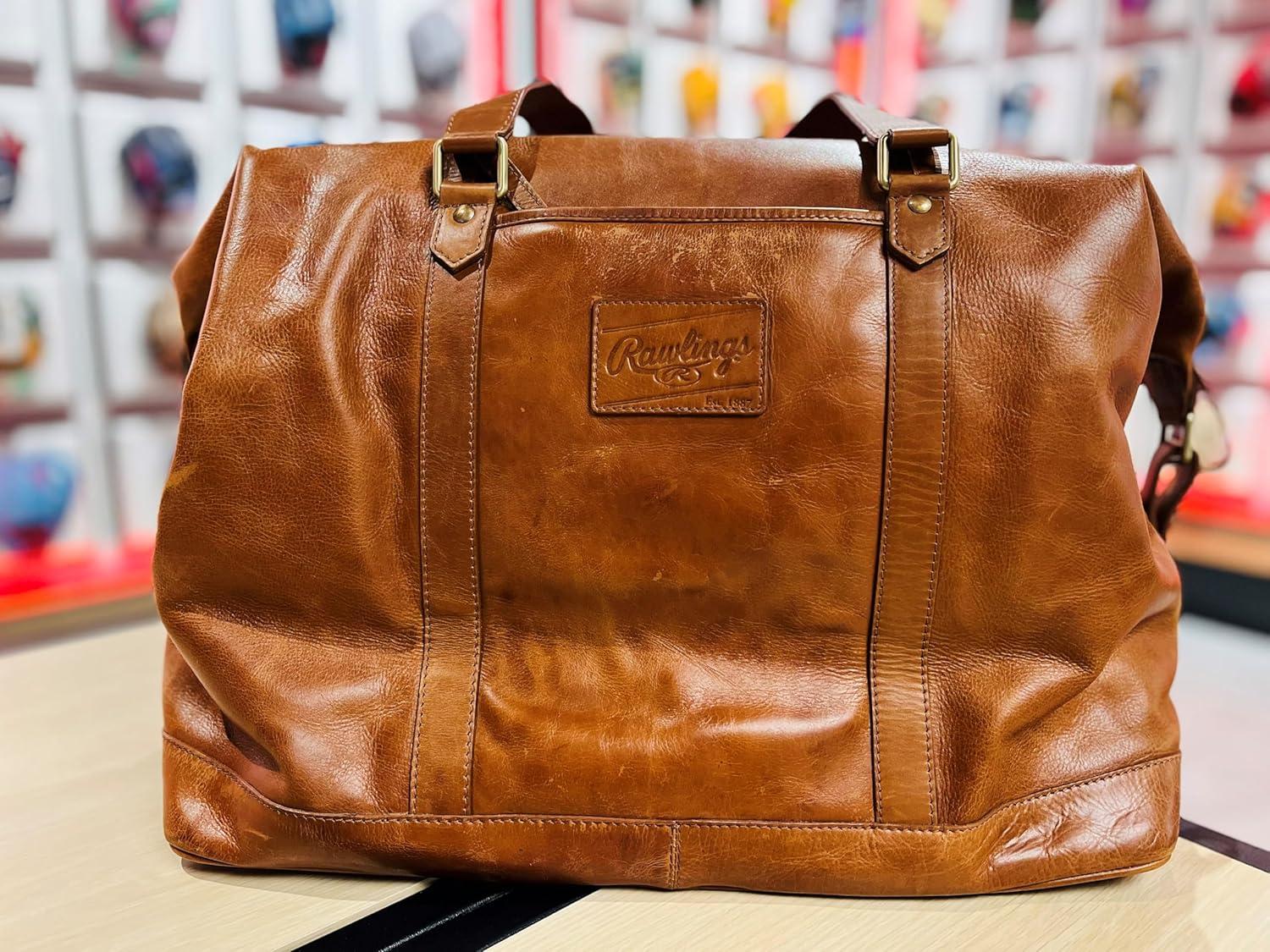 imageRawlings Leather Weekender Duffle Bag Collection Genuine Leather Multiple Styles amp ColorsBrown Away Game Collection