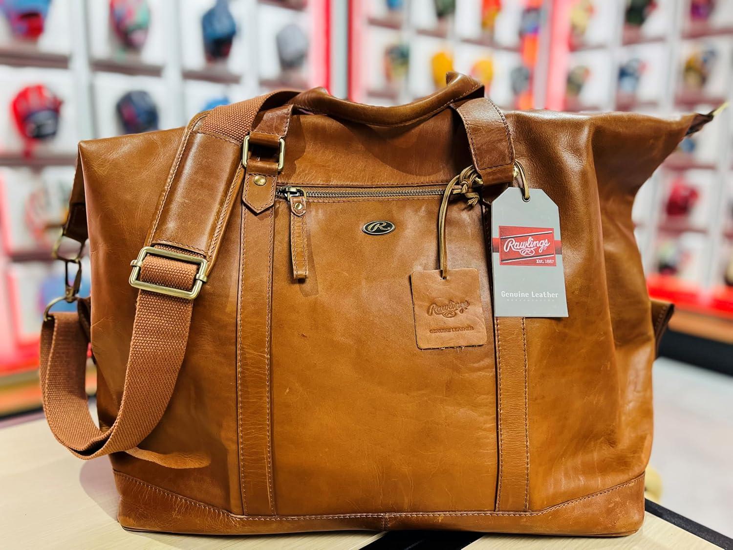 imageRawlings Leather Weekender Duffle Bag Collection Genuine Leather Multiple Styles amp ColorsBrown Away Game Collection